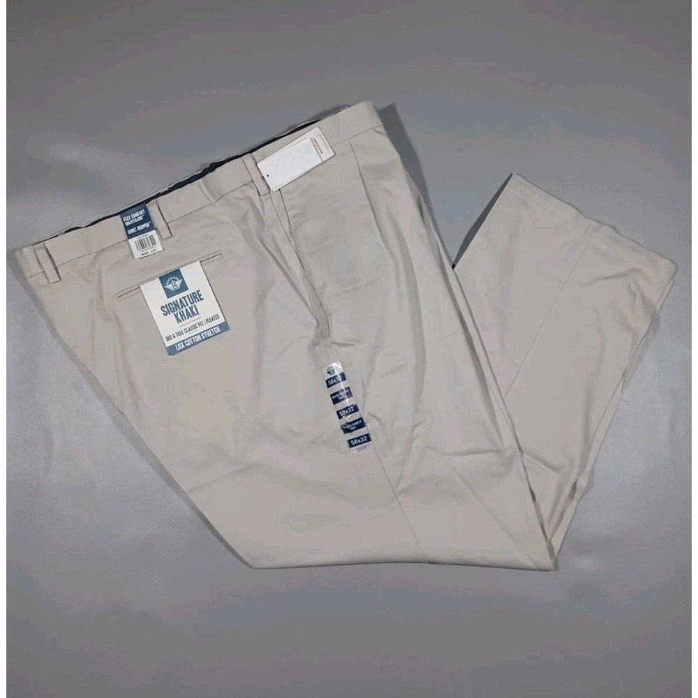 Dockers Pants Mens 58x32 Beige Signature Khaki Classic Fit Pleated NWT